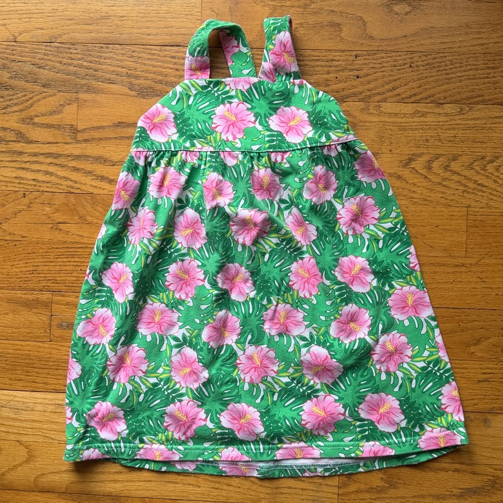 Classic Whimsy Green Floral Dress with Pink Flowers